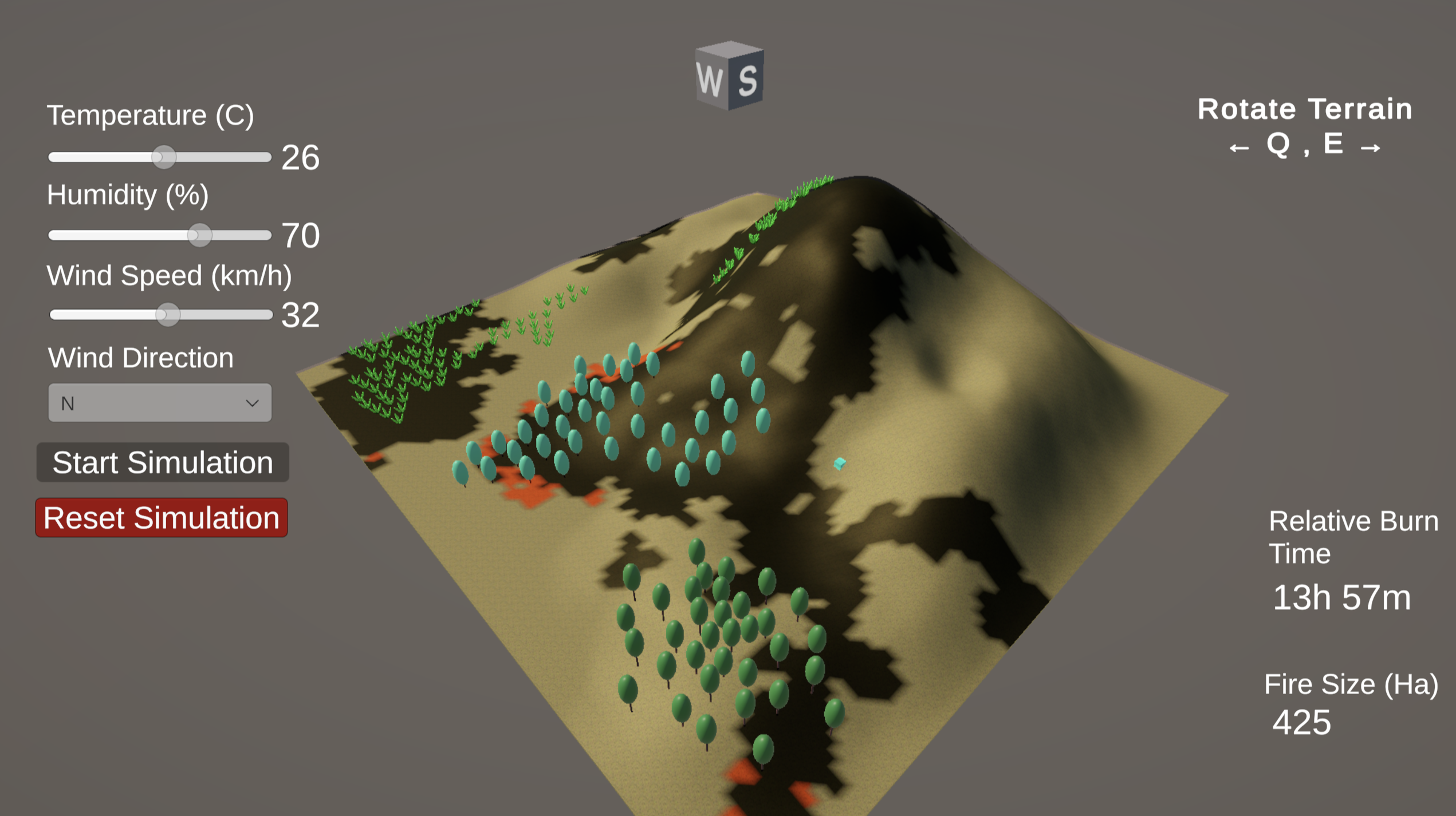 Rotate to terrain to view fire spread